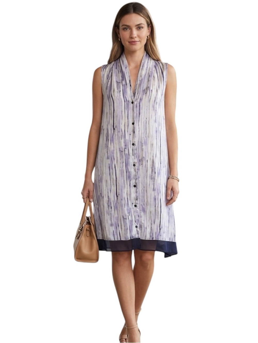 Simply Vera Vera Wang Lavender Striped Asymmetrical Hem Pocket Dress S